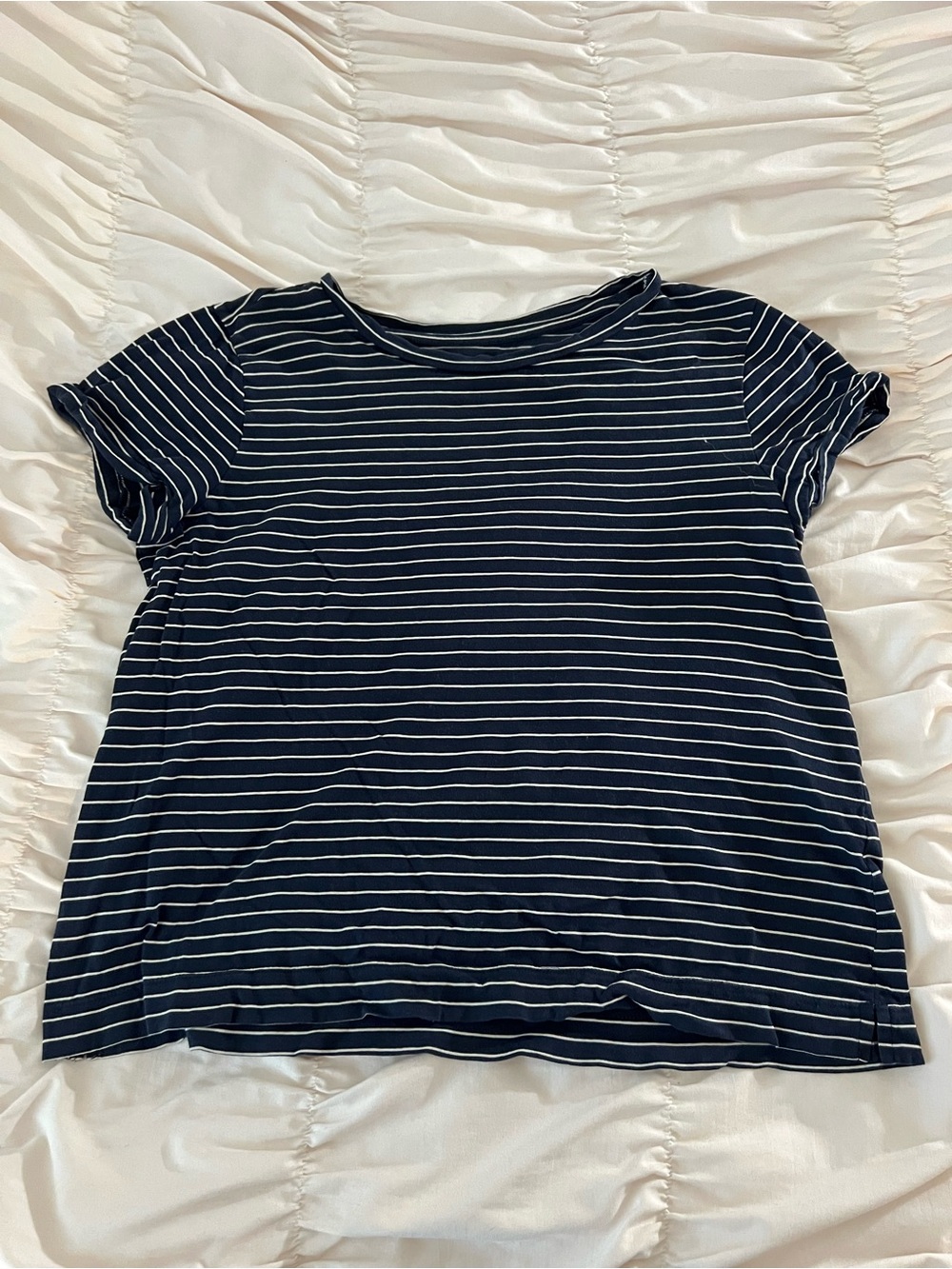 LOFT Navy and White Striped Short Sleeve Tee